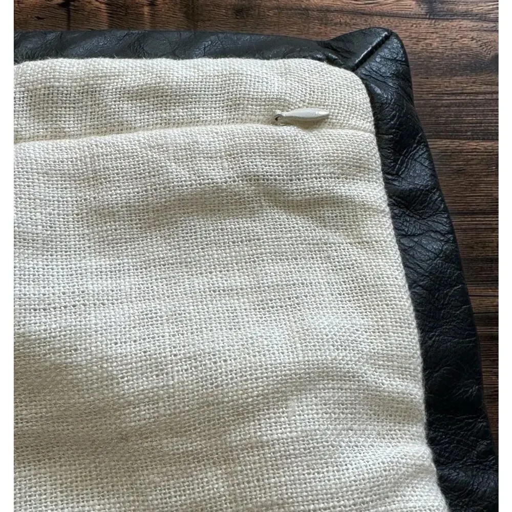 CB2 Kara Mann Tuxedo Throw Pillow Cover 20x20 White Linen Black Leather Trim